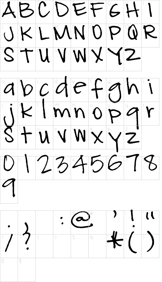 Pea Glo-Girl font character map