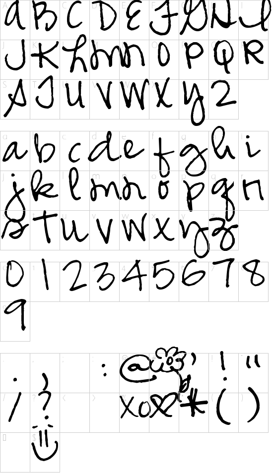 Pea Glo-Girl Script font character map