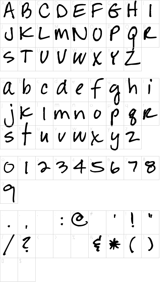 Pea Jean font character map