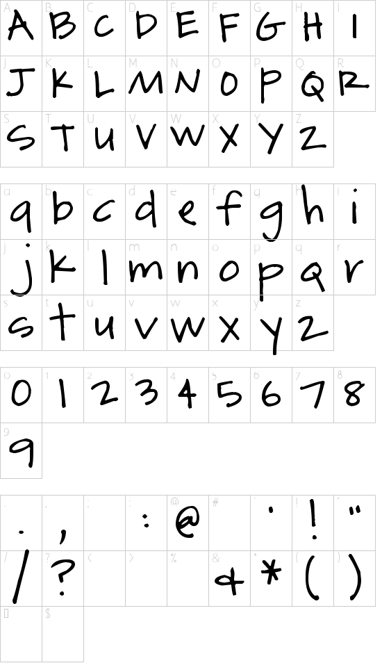 Pea Jenny font character map