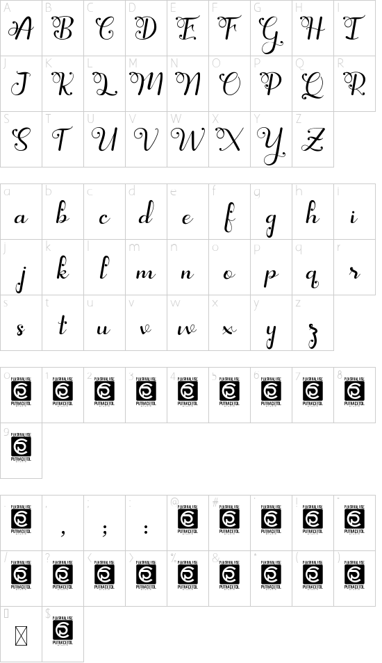 Yuanita Personal Use font character map