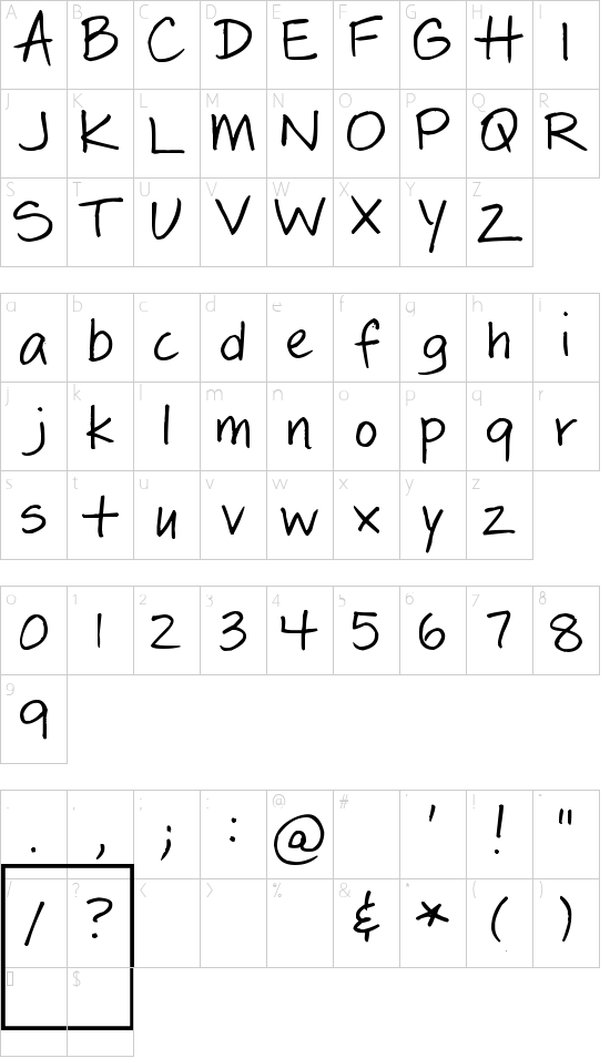 Pea Katie font character map