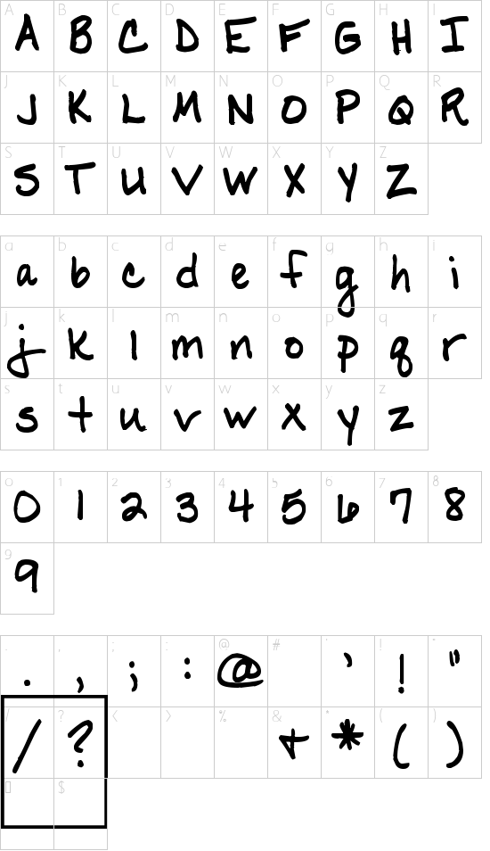 Pea Kristy font character map