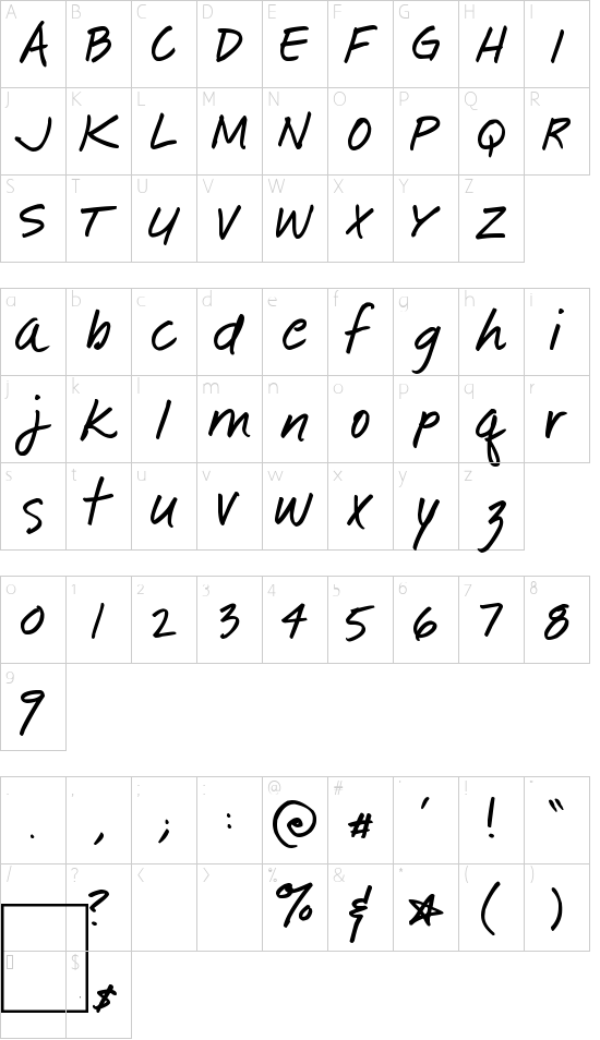 Pea Little-Ducky font character map