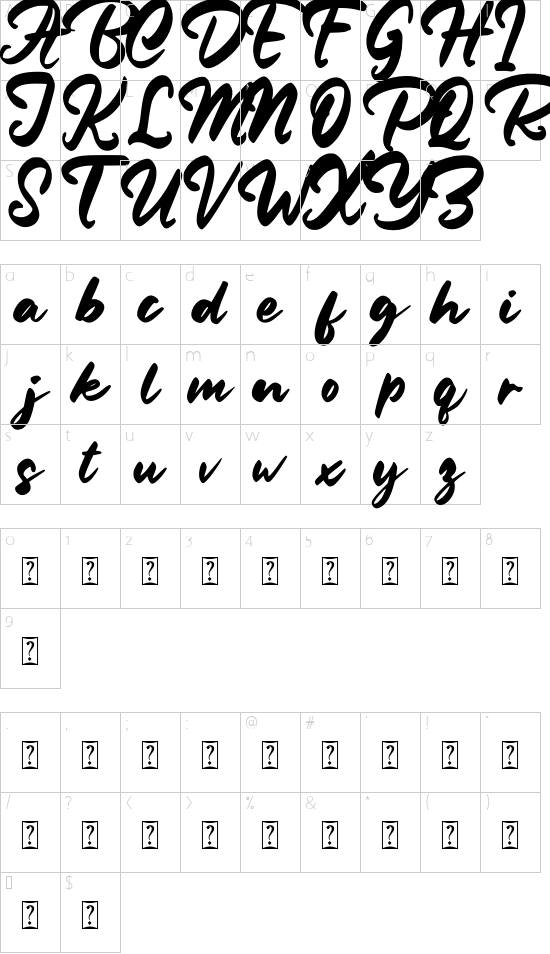 Baleria font character map