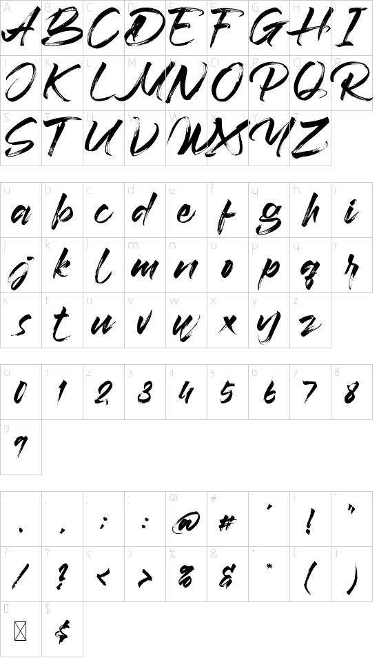 Braga font character map