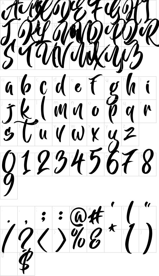 Bright Monday font character map