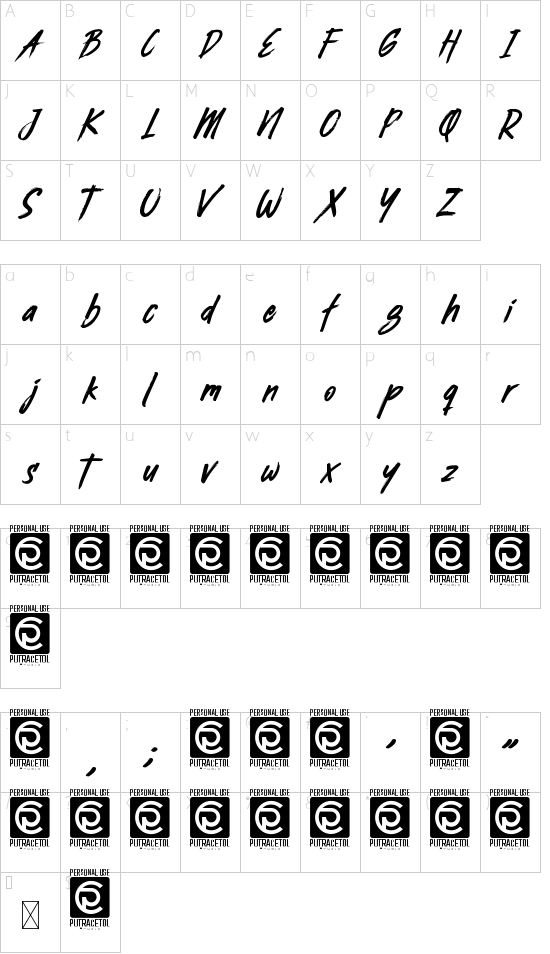 Busther font character map