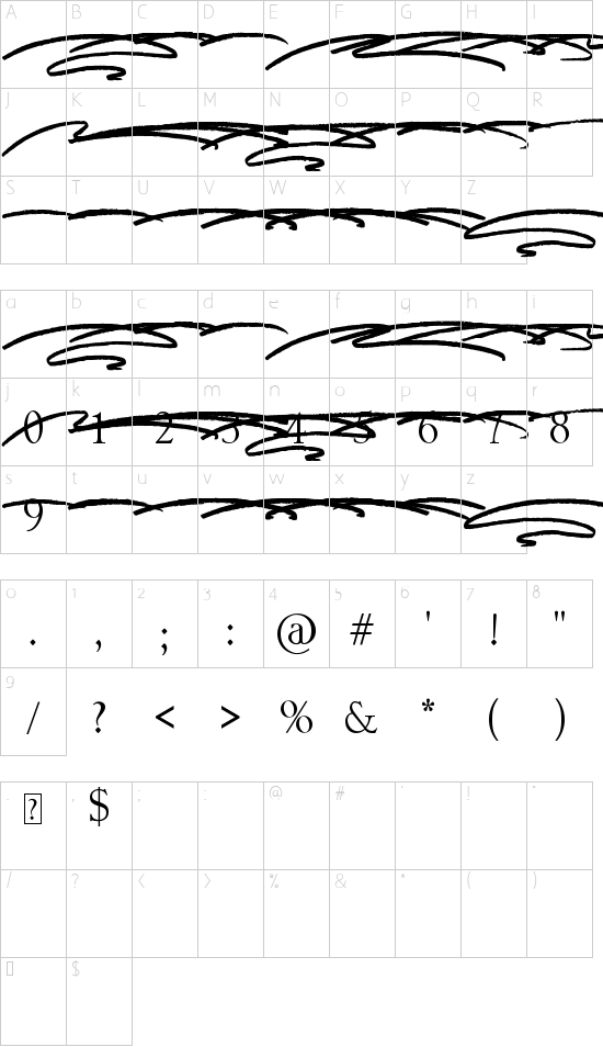 Everything RISES Swashes font character map
