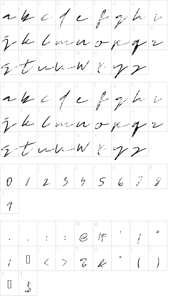 Fastfood Brush font character map