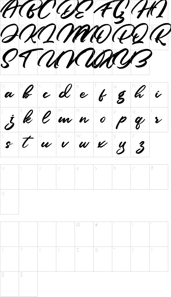 High Sky font character map