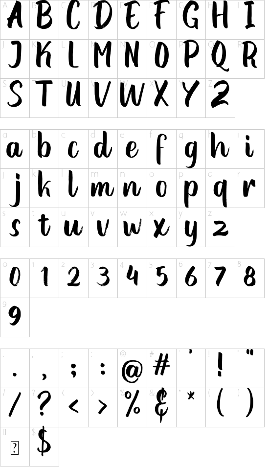 Moontells font character map