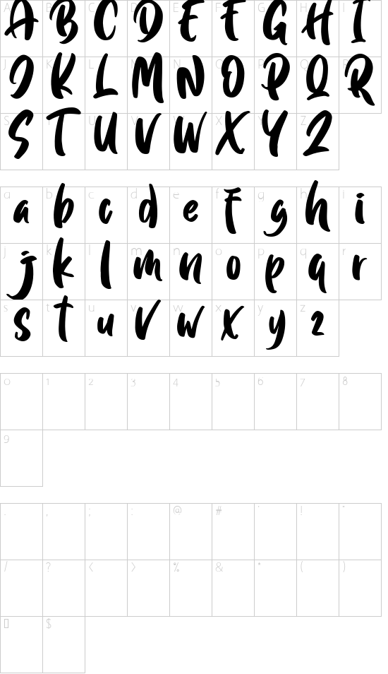 Quick Jump font character map