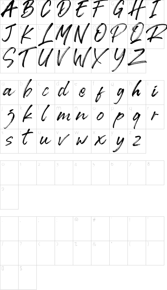 Rallian font character map