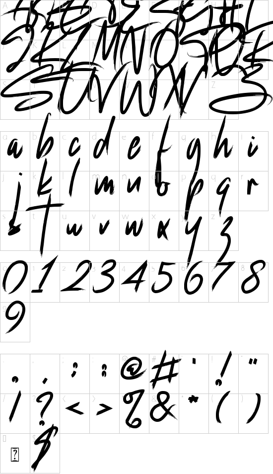 Rockybilly font character map
