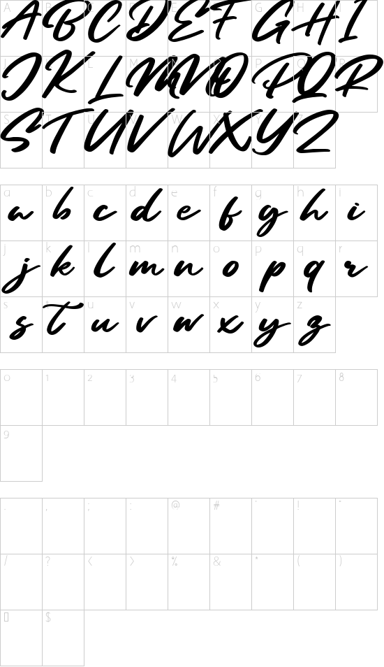 Sandiego font character map