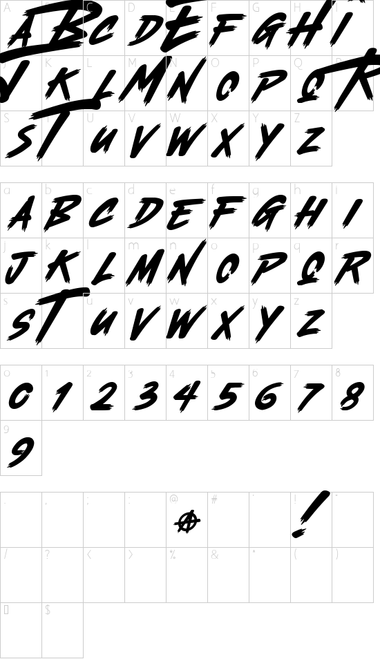 The Midnight (Slant) DEMO font character map