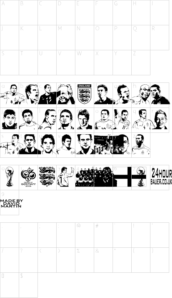 England squad 2006 font character map