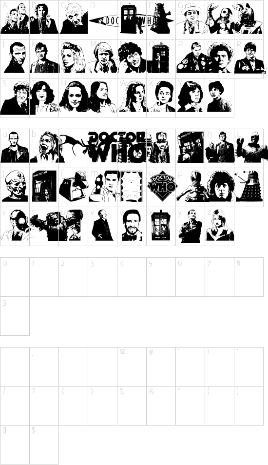 Doctor Who 2006 font character map