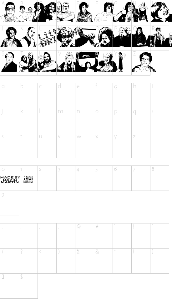 Little Britain font character map