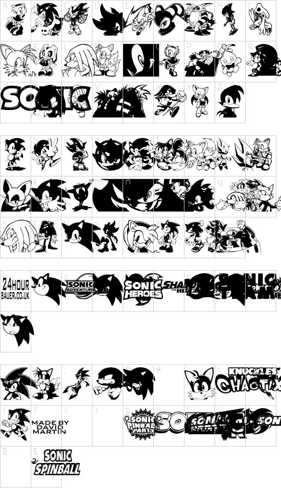 Sonic Mega Font font character map