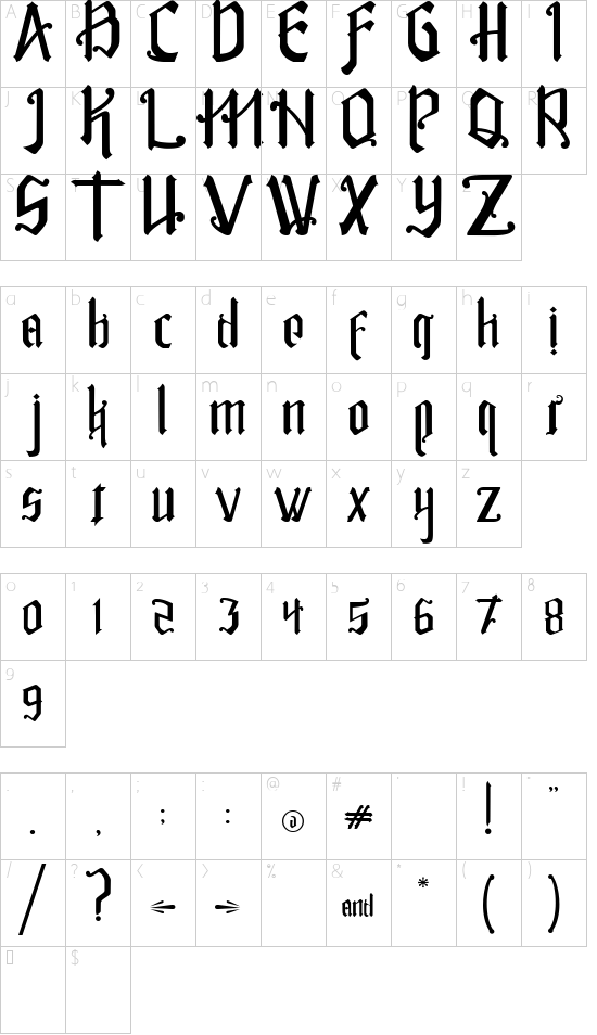 Rakitikar Regular font character map