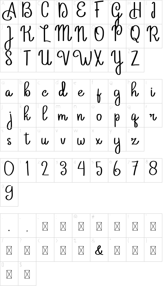 Arbiy font character map