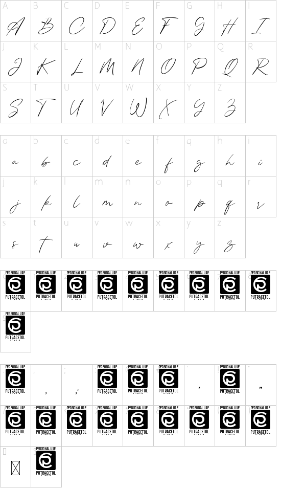 Attaira font character map