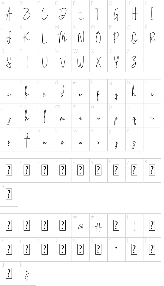 Australia Signature font character map