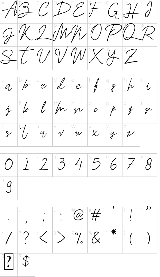 Beatrix font character map