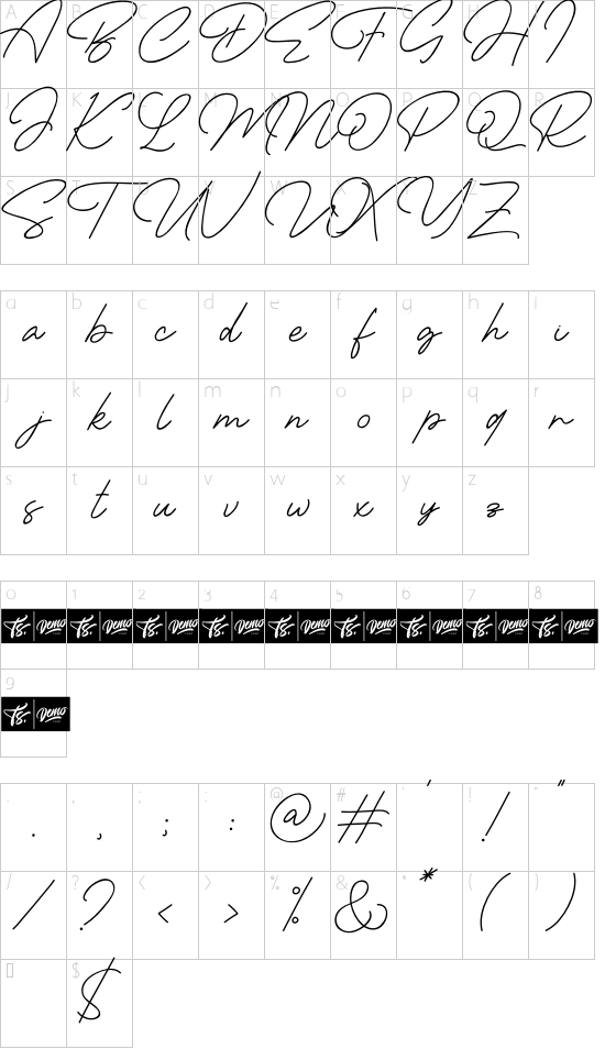 Bilanesa font character map