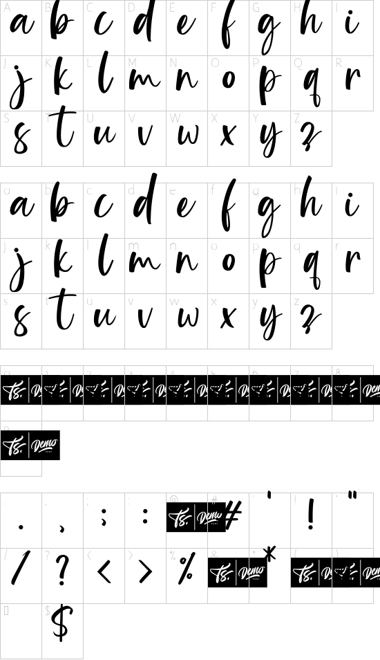 Blindsay font character map