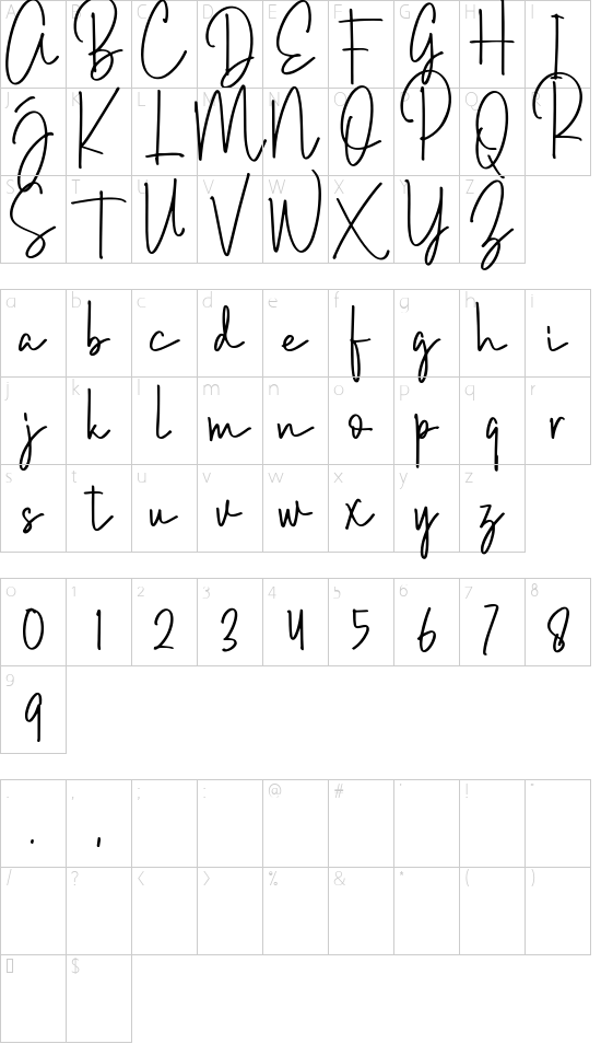 Brush Wayne Regular font character map