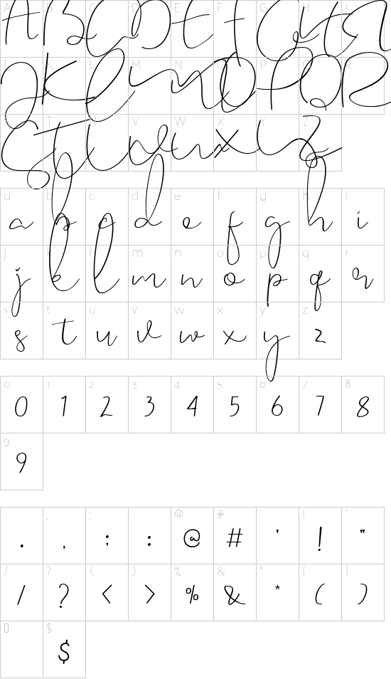 Caramellia font character map