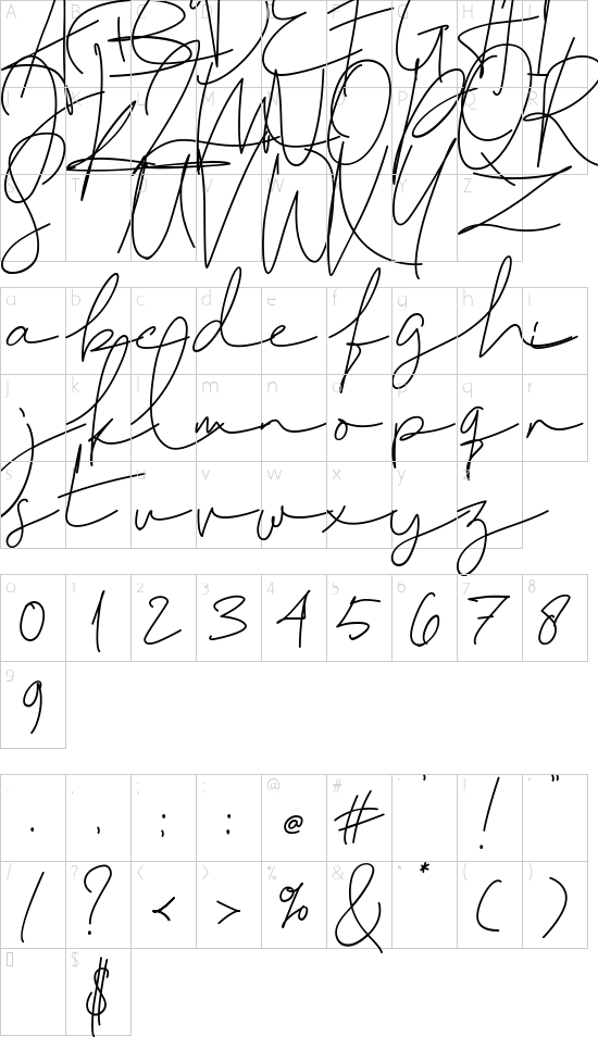 Challista Alternative font character map