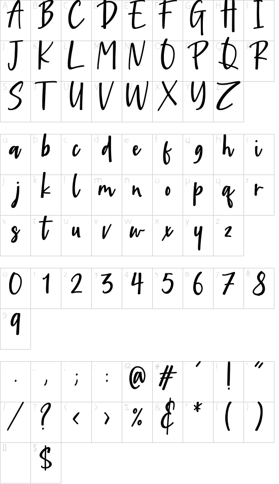 Childish font character map