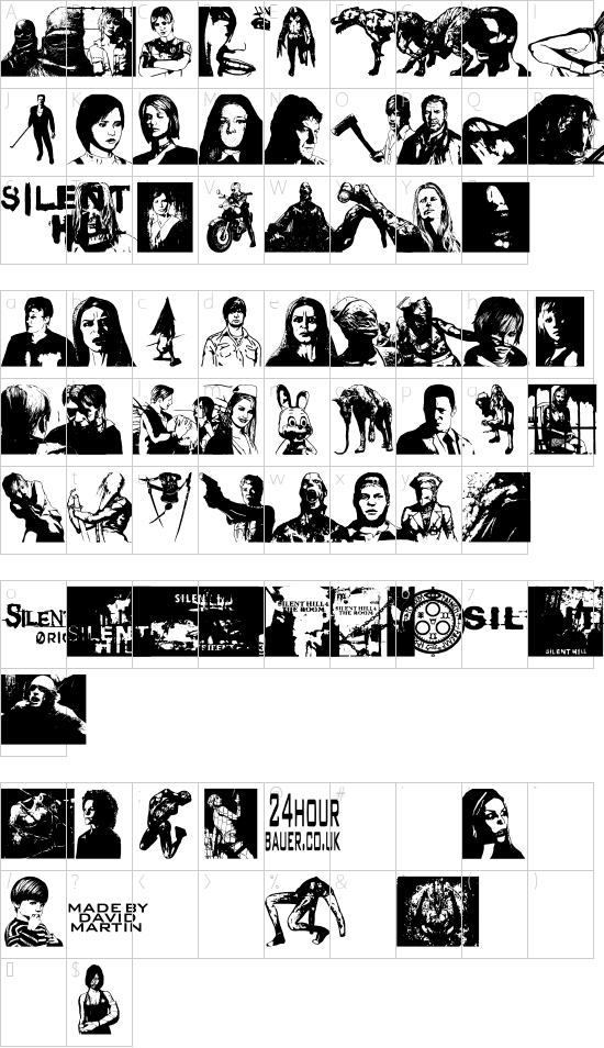 Silent Hill Nightmares font character map