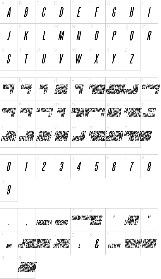 SteelTongs font character map