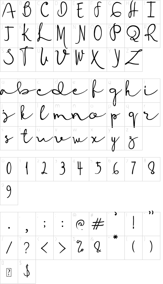 Deanisa font character map