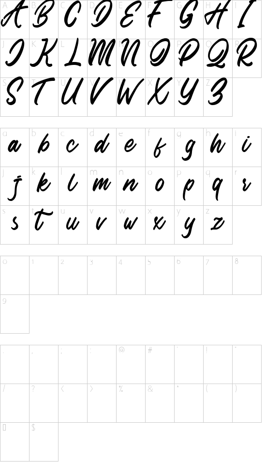 Delight place font character map