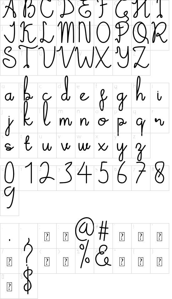 Emalia Demo font character map