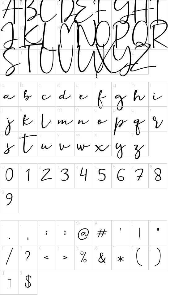Ernita font character map