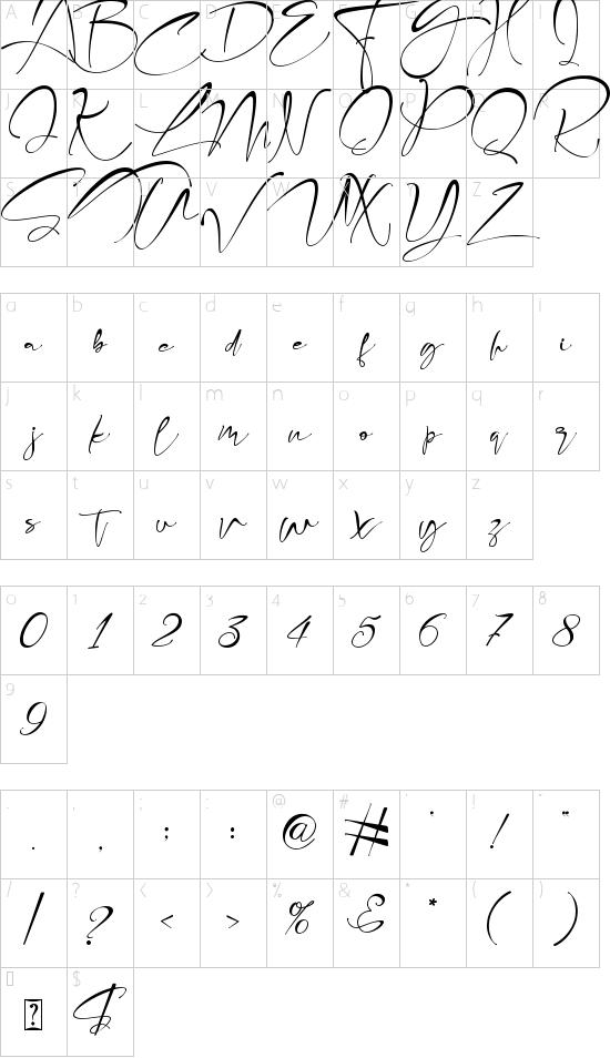 Fabregas font character map