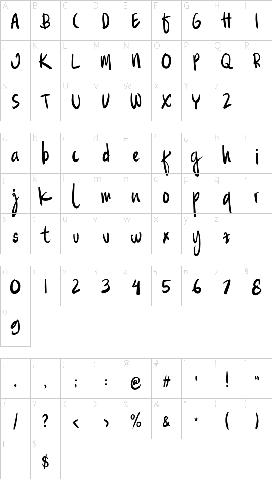 Familite font character map
