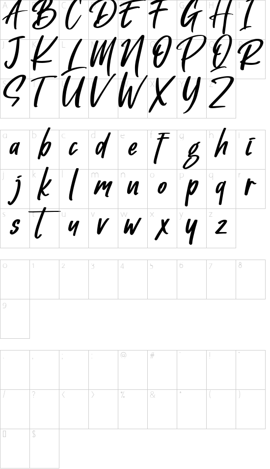 Gotten Say font character map