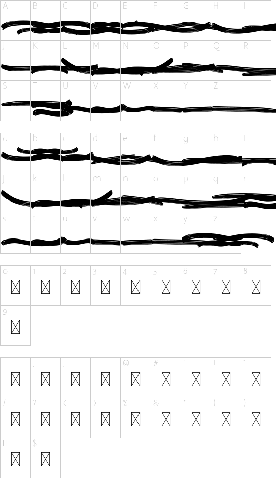 Granada Swash font character map