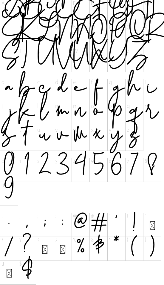 Happyland font character map