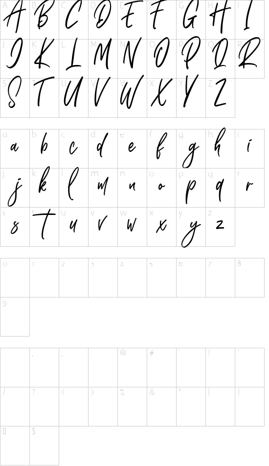 Higher Style font character map
