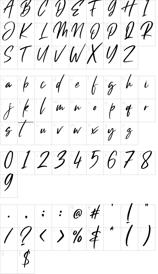 Hollanda font character map