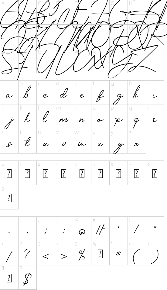 Housttely Signature font character map